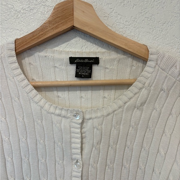 Eddie Bauer Cable Knit Cardigan Classic Preppy Layer Timeless Neutral - Picture 2 of 7
